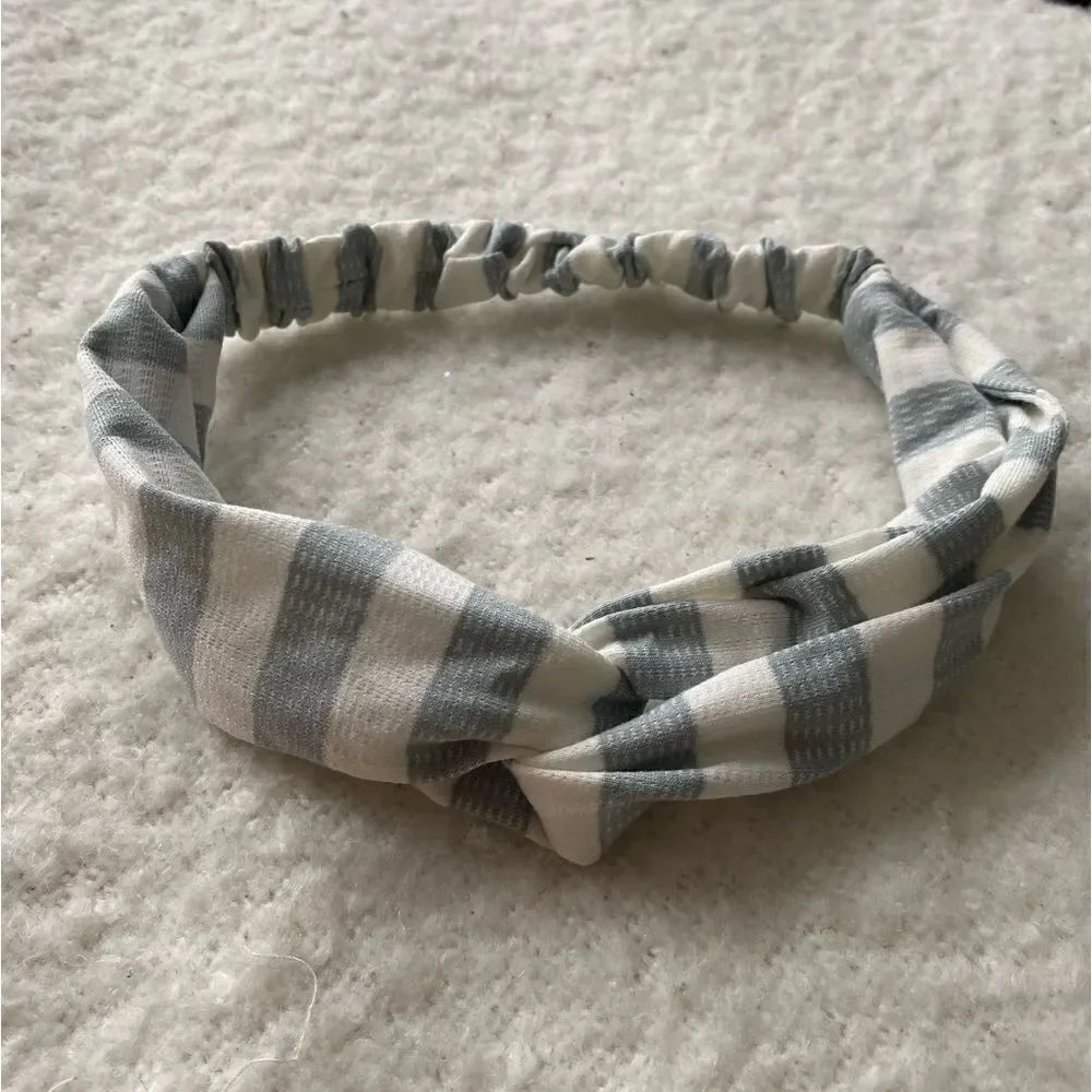 Gray and White Striped Knot Headband